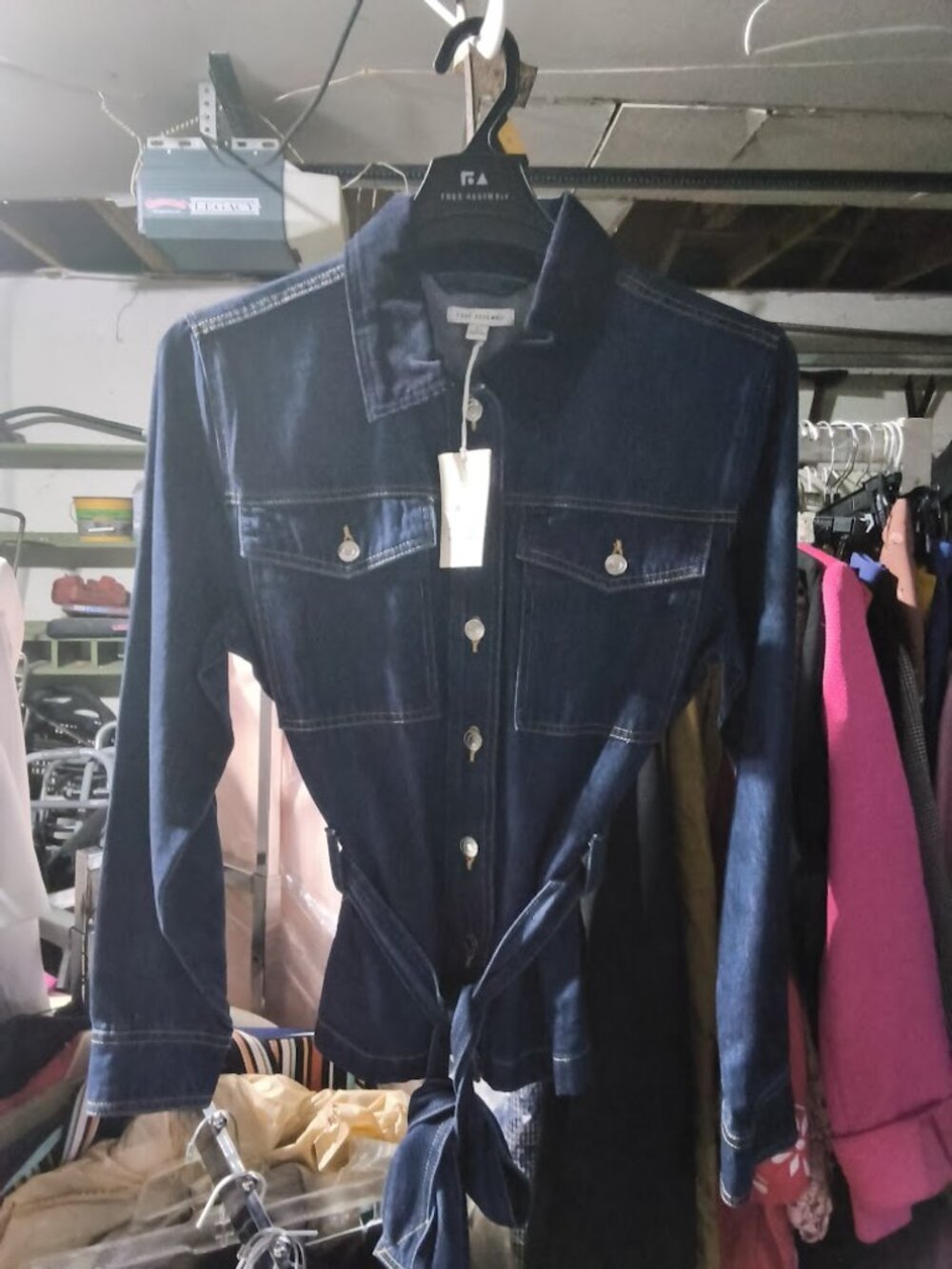 Free Assembly Denim Jacket Large NWT Dark Wash Button Front Tie Waist